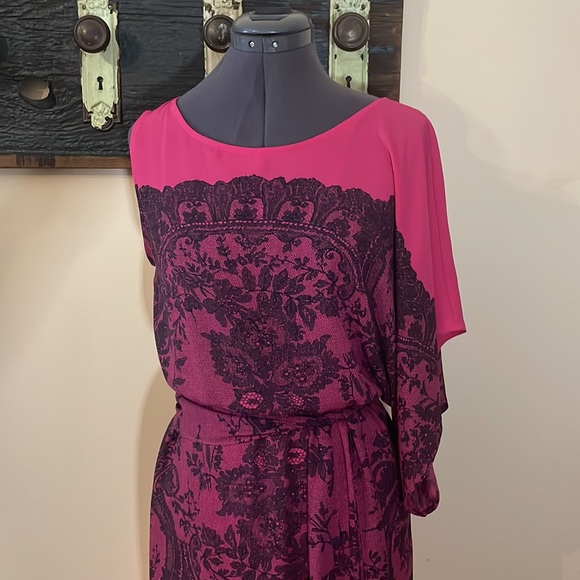 BCBGMaxAzria Leia Begonia Combo Pink and Black One Shoulder Dress Size XXS - Picture 6 of 16